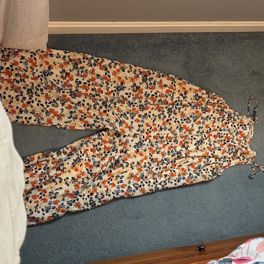 Floral Jumpsuit with Orange and Blue Pattern